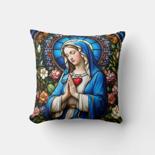 Cojín Decorativo Vidrio manchado de la Virgen María Católica