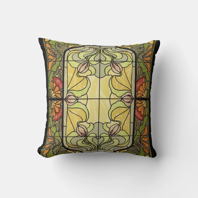 Cojín Decorativo Vidrio manchado en Moscú y Naranja (Anverso)