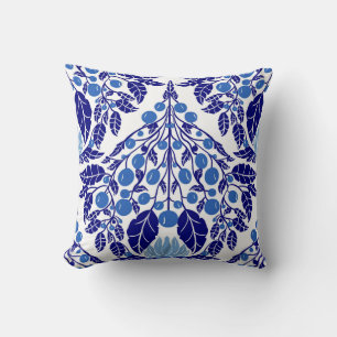 Cojín Decorativo Vieira floral azul de estilo Art Nouveau