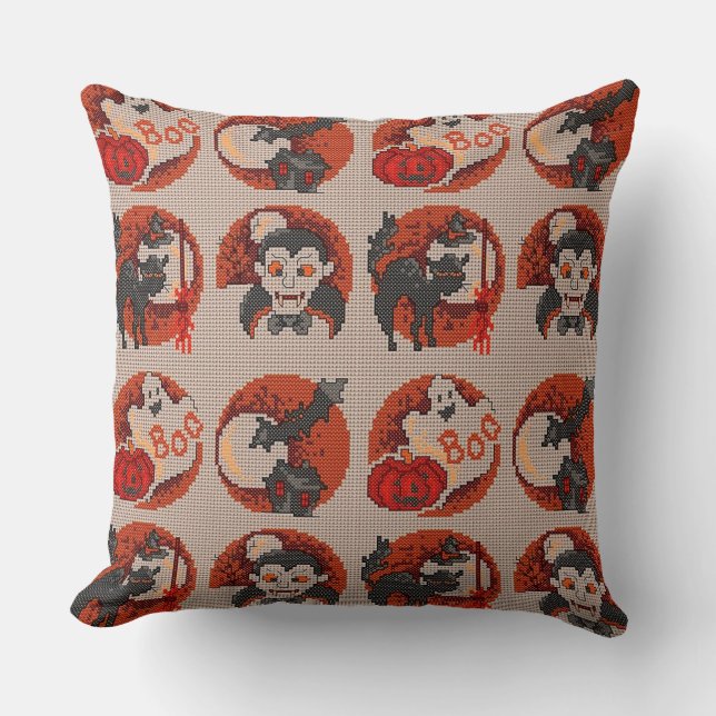 Cojín Decorativo Vieja moda Halloween Faux Cross Stitch Pillow (Anverso)