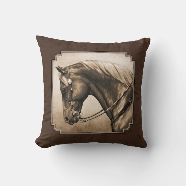 Cojín Decorativo Viejo Barrio Oeste Caballo Sepia Brown (Anverso)