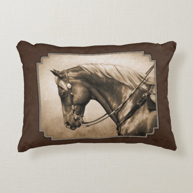 Cojín Decorativo Viejo Barrio Oeste Caballo Sepia Brown (Anverso)