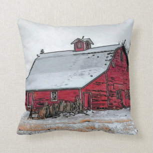 Cojín Decorativo Viejo Barrio Rojo En Nieve