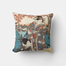 Cojín Decorativo Viejo desplazamiento ukiyo-e geisha japonés de Gua
