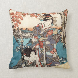Cojín Decorativo Viejo desplazamiento ukiyo-e geisha japonés de Gua