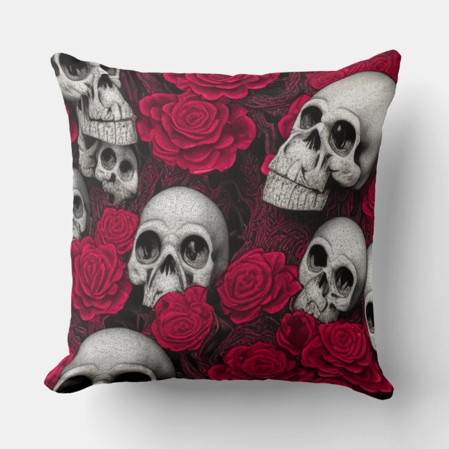 Cojín Decorativo Viejo Jardín de Rosas Rojas Góticas (Anverso)