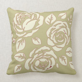 Cojín Decorativo Viejo Retro Floral Pálido Verde-Rojo