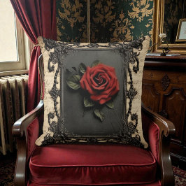 Cojín Decorativo Viejo victoriano negro con rosa roja