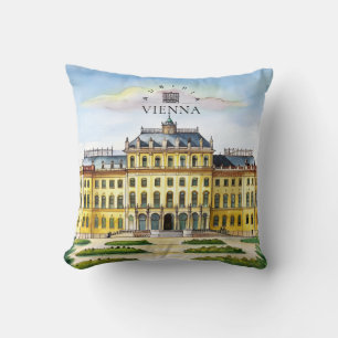 Cojín Decorativo Viena Austria Acuarela Ciudad Recuerdo de Viaje
