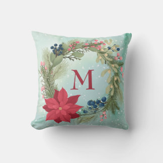 Cojín Decorativo Viento floral rústico poinsettia monograma