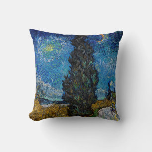 Cojín Decorativo Vincent van Gogh - Camino con ciprés y estrella
