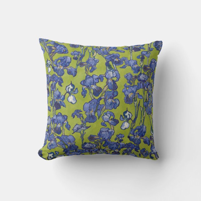 Cojín Decorativo Vincent Van Gogh Irises Cobalt Blue Apple Green (Anverso)