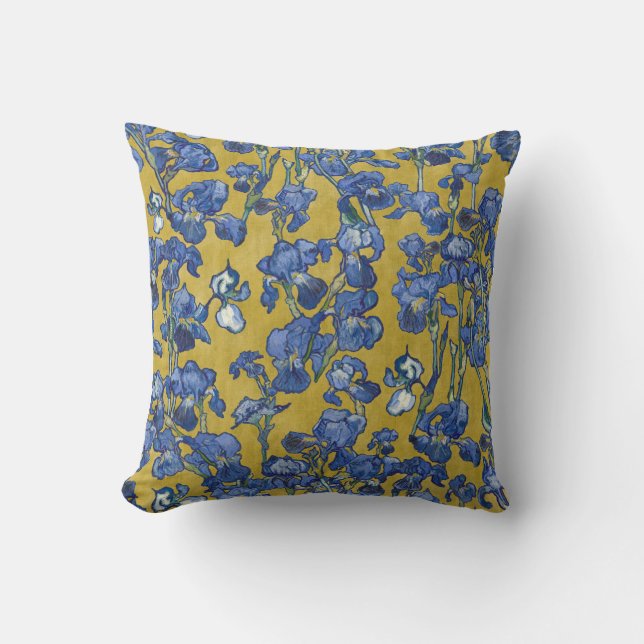 Cojín Decorativo Vincent Van Gogh Irises Cobalt Blue Mustard Yellow (Anverso)