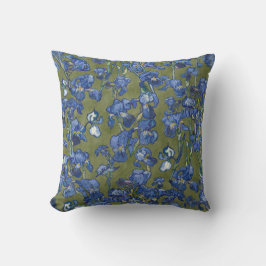 Cojín Decorativo Vincent Van Gogh Lirios Azul Cobalto Verde Oliva