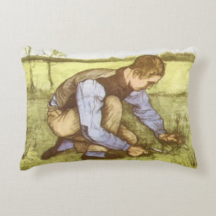 Cojín Decorativo Vincent van Gogh - Muchacho cortando hierba con ho