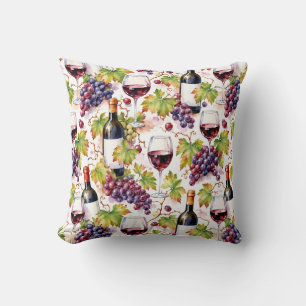Cojín Decorativo Viñedo Vino y Uva Acuarela