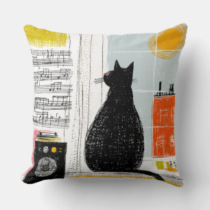 Cojín Decorativo Vinilo Gato Negro de Alta Elevación en Vivo