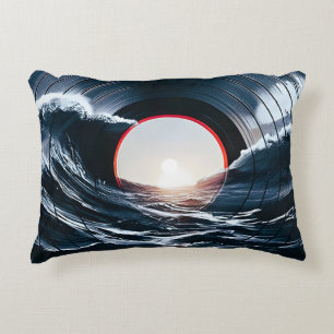 Cojín Decorativo Vinilo Vintage Ola Surf Oceano Música Retro