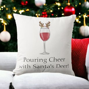 Cojín Decorativo Vino de Navidad de Santa's Deer Derramando Alegría