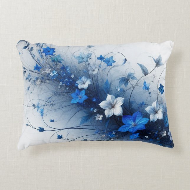Cojín Decorativo Vino floral azul y blanco (Anverso)