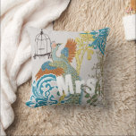 Cojín Decorativo Vinos de aves Verde azuladas Damask Peacock<br><div class="desc">Puede Personalizar esta preciosa almohada de pavo real azul Verde azulado y verde de coral amarillo para que diga lo que le guste o utilice la Sra. existente para la esposa (regalo de 2º aniversario) (regalo de bienvenida o regalo recién casada) o comprar dos Señora y un Sr. para los...</div>