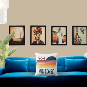 Cojín Decorativo Vintage 1984 Retro Stripe Sun 40 cumpleaños