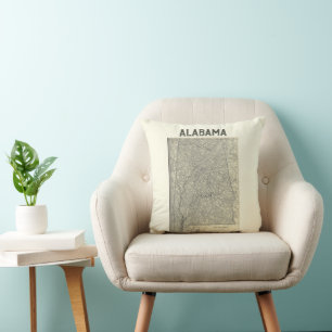 Cojín Decorativo Vintage Alabama Mapa de Pillow