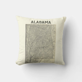 Cojín Decorativo Vintage Alabama Mapa de Pillow