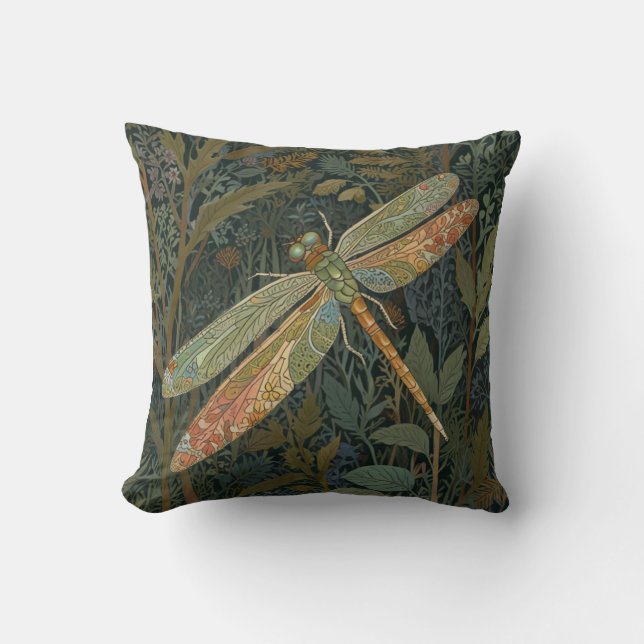 Cojín Decorativo Vintage art nouveau green gold Dragonfly (Anverso)