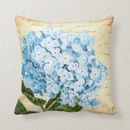 Cojín Decorativo Vintage azul de la flor del Hydrangea botánico
