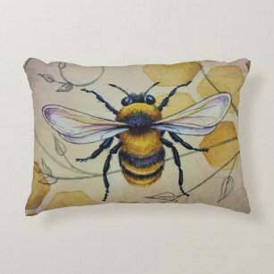 Cojín Decorativo Vintage Bee Nº 1 y Honeycomb Watercolor Art