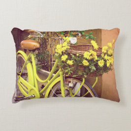 Cojín Decorativo Vintage Bicicleta Cesta Amarilla de Flores Pillow