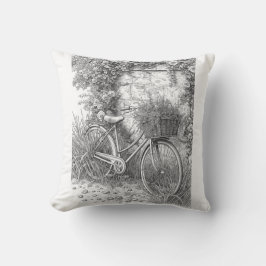 Cojín Decorativo Vintage Bicycle & Garden Roses Ink Art Pillow