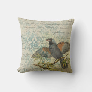Cojín Decorativo Vintage Bird Ephemera Decoupage Cushion   Elegante