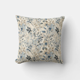 Cojín Decorativo Vintage Blue Neutral Floral Throw Pillow