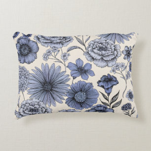 Cojín Decorativo Vintage Blue Toile Floral Botanical Pattern