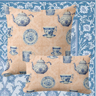 Cojín Decorativo Vintage Blue White Chinoiserie Faded Peach Damask
