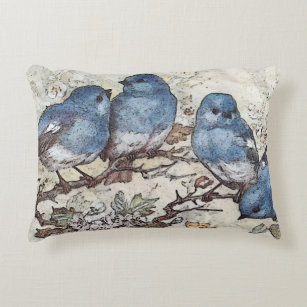 Cojín Decorativo Vintage bluebird ilustracion lindo pájaros natural