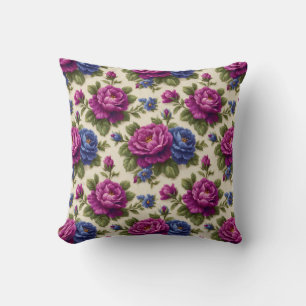 Cojín Decorativo Vintage Botánico Rústico Morado y Azul Floral