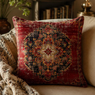 Cojín Decorativo Vintage Burgundy Persian Medallion Pattern Ornate 