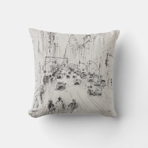Cojín Decorativo Vintage Busy City Street - Ilustracion urbano