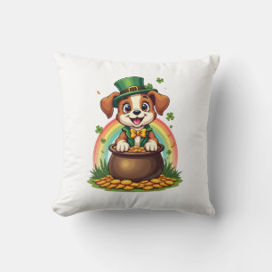 Cojín Decorativo Vintage Cachorro Lucky Leprechaun Arcoíris Olla de