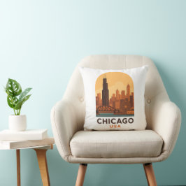 Cojín Decorativo Vintage Chicago USA Travel Retro City Skyline