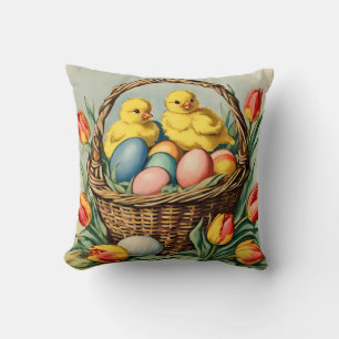 Cojín Decorativo Vintage chichas de Pascua con tulipanes