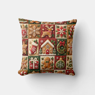 Cojín Decorativo Vintage Christmas Gingerbread Patchwork Holiday Pa
