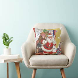 Cojín Decorativo Vintage Christmas, Jolly Santa Claus con presentes