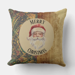 Cojín Decorativo Vintage, Christmas, Santa Claus, Red Gold Green