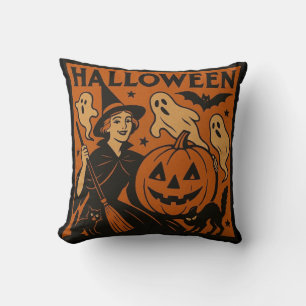 Cojín Decorativo Vintage, clásica bruja de Halloween, fantasma y ca
