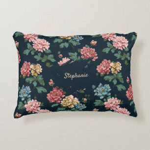 Cojín Decorativo Vintage Colorous Peony Pattern sobre fondo negro