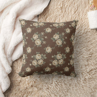 Cojín Decorativo Vintage Cream Roses on Mocha Brown Pattern